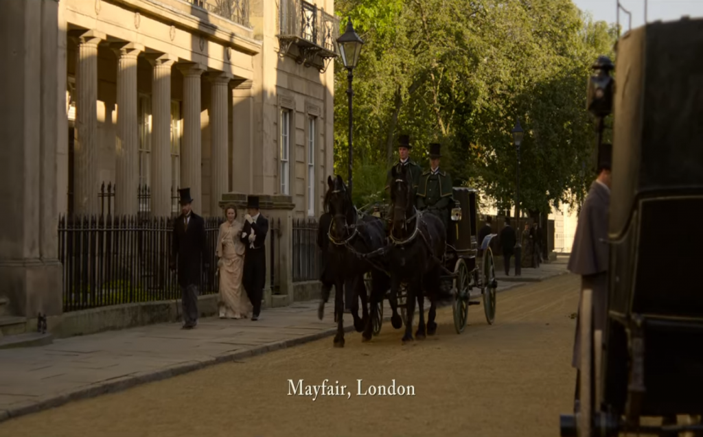 Scene from Netflix's The English Game, filmed in Liverpool on Percy Street to double as Mayfair in London