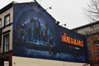 Painting of Netflix Original The Irregulars on a wall in Liverpool, Bold Street